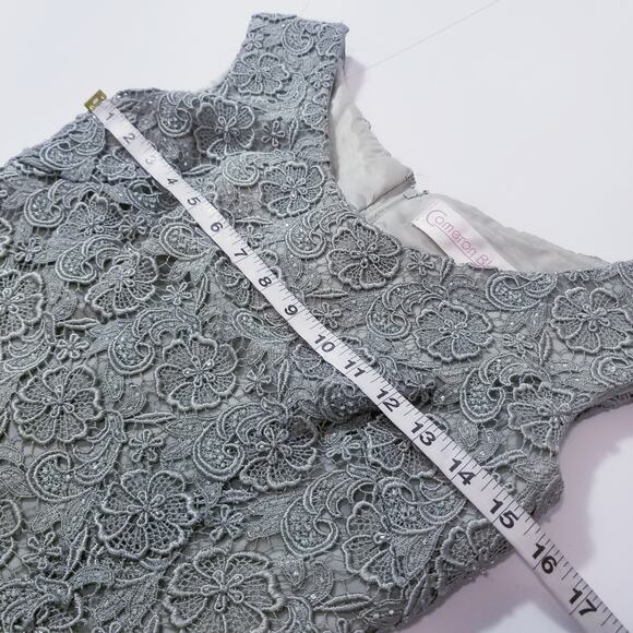 Cameron Blake by Mon Cheri Women size 6P Green Lace Tiered Long Formal Dress - Picture 6 of 12